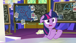 Size: 1920x1080 | Tagged: safe, screencap, twilight sparkle, twilight sparkle (alicorn), alicorn, pony, sparkle's seven, animation error, chalkboard, floppy ears, solo