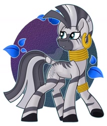 Size: 1600x1879 | Tagged: safe, artist:missmele-madness, zecora, zebra, bracelet, deviantart watermark, ear piercing, earring, female, jewelry, neck rings, obtrusive watermark, piercing, quadrupedal, solo, watermark