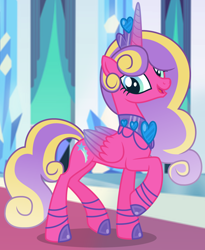 Size: 3216x3928 | Tagged: safe, artist:razorbladetheunicron, princess skyla, alicorn, pony, base used, colored wings, crown, crystal empire, gradient horn, gradient mane, gradient wings, hoof shoes, jewelry, lateverse, next generation, offspring, parent:princess cadance, parent:shining armor, parents:shiningcadance, regalia, solo, wings