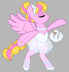 Size: 950x1003 | Tagged: safe, artist:shadeysix, oc, oc only, oc:swan song, pegasus, pony, ballerina, ballet, ballet slippers, bipedal, clothes, eyes closed, female, hair bun, jewelry, mare, tiara, tights, tutu