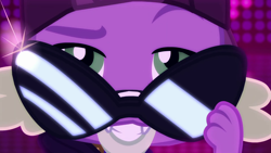 Size: 1280x720 | Tagged: safe, screencap, spike, spike the regular dog, dog, better together, equestria girls, i'm on a yacht, close-up, glasses, male, paws, rapper spike