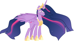 Size: 7807x4374 | Tagged: safe, artist:crystalmagic6, edit, princess twilight 2.0, twilight sparkle, twilight sparkle (alicorn), alicorn, pony, the last problem, absurd resolution, and it's already shit, awkward smile, crown, cutie mark, ethereal mane, female, jewelry, looking at you, mare, meme, moe syzlak, older, older twilight, regalia, simple background, smiling, solo, starry mane, tiara, transparent background, updated