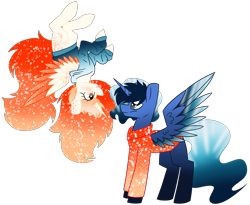 Size: 3189x2617 | Tagged: safe, artist:crazysketch101, oc, oc:abyss, oc:phoenix, alicorn, pony, :p, alicorn oc, colored wings, colored wingtips, duo, gradient mane, gradient wings, simple background, tongue out, transparent background, upside down, wings