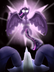 Size: 1001x1341 | Tagged: safe, artist:mr100dragon100, grogar, twilight sparkle, twilight sparkle (alicorn), alicorn, pony, good vs evil, light, repost, series finale