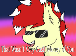 Size: 946x695 | Tagged: safe, artist:aaathebap, oc, oc only, oc:aaaaaaaaaaa, bat pony, cash money, male, meme, simple background, solo, text