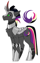 Size: 1896x3000 | Tagged: safe, artist:kxttponies, oc, oc only, pony, unicorn, armor, curved horn, cutie mark, horn, male, offspring, parent:king sombra, parent:twilight sparkle, parents:twibra, simple background, solo, stallion, transparent background