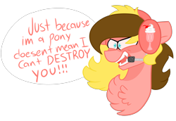 Size: 3456x2376 | Tagged: safe, artist:crazysketch101, oc, oc only, oc:ethyl crashwater, earth pony, pony, angry, dialogue, headset, simple background, solo, speech bubble, transparent background