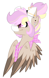 Size: 1877x2953 | Tagged: safe, artist:crazysketch101, oc, oc only, pegasus, pony, bandana, barbell piercing, bust, commission, ear piercing, earring, female, gauges, jewelry, piercing, simple background, smiling, solo, transparent background, wings