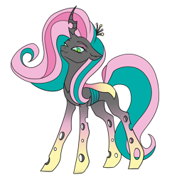 Size: 1920x1983 | Tagged: safe, artist:kxttponies, oc, oc only, changepony, hybrid, female, interspecies offspring, magical lesbian spawn, offspring, parent:fluttershy, parent:queen chrysalis, parents:chrysashy, simple background, solo, transparent background