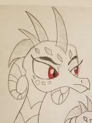 Size: 774x1032 | Tagged: safe, artist:polar_storm, princess ember, dragon, female, red eyes, sketch, solo, traditional art