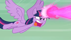 Size: 1366x768 | Tagged: safe, screencap, twilight sparkle, twilight sparkle (alicorn), alicorn, pony, the ending of the end, angry, badass, blast, livid, magic, magic beam, magic blast, powerful, solo