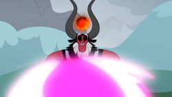 Size: 1366x768 | Tagged: safe, screencap, lord tirek, the ending of the end, blast, imminent pain, incoming, magic, magic beam, magic blast, nose piercing, nose ring, oh no, oh shit, orb, piercing, solo, tiny pupils, twilight vs tirek
