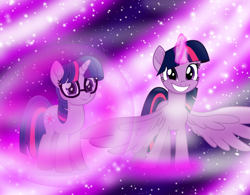 Size: 1900x1480 | Tagged: safe, artist:frownfactory, artist:joemasterpencil, sci-twi, twilight sparkle, twilight sparkle (alicorn), alicorn, pony, unicorn, equestria girls ponified, glow, levitation, magic, shine, telekinesis, twolight, unicorn sci-twi