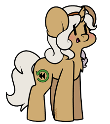 Size: 1151x1288 | Tagged: safe, artist:spoopygander, oc, oc:rewind, pony, unicorn, blushing, chest fluff, chibi, cute, female, happy, headband, horn, mare, open mouth, smiling, solo