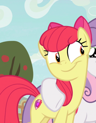 Size: 682x876 | Tagged: safe, screencap, apple bloom, scootaloo, sweetie belle, earth pony, pony, unicorn, growing up is hard to do, adorabloom, cropped, cute, cutie mark, female, hug, mare, offscreen character, older, older apple bloom, older scootaloo, smiling, solo focus, the cmc's cutie marks
