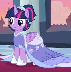 Size: 560x569 | Tagged: safe, screencap, twilight sparkle, twilight sparkle (alicorn), alicorn, pony, the last problem, clothes, cropped, dress, female, mare, solo, wings