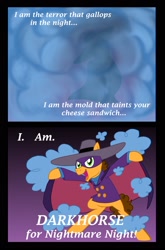 Size: 1024x1549 | Tagged: safe, artist:crazynutbob, cheese sandwich, pony, cape, clothes, comic, costume, darkwing duck, hat, mask, nightmare night, smoke