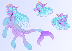 Size: 1828x1290 | Tagged: safe, artist:unicorn-mutual, oc, original species, pony, crown, female, fish tail, jewelry, mare, regalia, solo