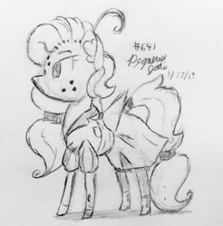 Size: 2156x2189 | Tagged: safe, artist:floofyfoxcomics, oc, oc:peppermint mocha (pegasusjedi), pony, clothes, dress, female, mare, monochrome, sketch, solo, traditional art, wingless