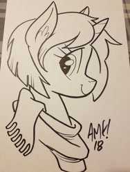 Size: 3024x4032 | Tagged: safe, artist:tonyfleecs, oc, oc:flitter flutter, pony, unicorn, bust, carrot, food, lineart, photo, solo, traditional art