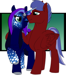 Size: 824x937 | Tagged: safe, artist:mythpony, oc, oc only, oc:myth, oc:solar flare, alicorn, pegasus, pony, female, male, mare, stallion