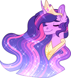 Size: 1402x1538 | Tagged: safe, artist:artistcoolpony, princess twilight 2.0, twilight sparkle, twilight sparkle (alicorn), alicorn, pony, the last problem, bust, crown, cute, ear fluff, ethereal mane, eyes closed, female, jewelry, older, older twilight, portrait, regalia, simple background, solo, sparkles, starry mane, transparent background, twiabetes