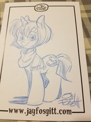 Size: 3024x4032 | Tagged: safe, artist:jay fosgitt, oc, oc only, oc:flitter flutter, pony, unicorn, carrot, cute, food, monochrome, photo, solo, traditional art