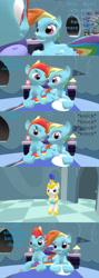 Size: 1280x3600 | Tagged: safe, derpibooru import, rainbow blitz, rainbow dash, pegasus, pony, 3d, angry, armor, comic, dashblitz, female, friend, happy, holding hooves, interrupted, knocking, looking at each other, love, male, reference, royal guard, rule 63, self ponidox, selfcest, shipping, shrek, shrek the third, sigh, smiling, straight, walking in, worried