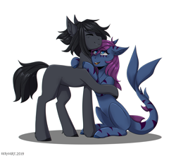 Size: 3400x3000 | Tagged: safe, artist:serodart, oc, original species, pony, eyes closed, hug, male, shipping, sitting