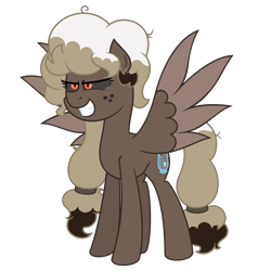 Size: 4688x4688 | Tagged: safe, artist:besttubahorse, oc, oc only, oc:sweet mocha, pony, alternate cutie mark, alternate hairstyle, evil, evil grin, freckles, grin, sharp teeth, simple background, smiling, spread wings, teeth, transparent background, vector, wings