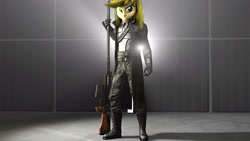 Size: 3840x2160 | Tagged: safe, artist:popa-3d-animations, applejack, equestria girls, 3d, clothes, cosplay, costume, fallout, gun, rifle, sniper rifle, solo, veteran ranger, weapon