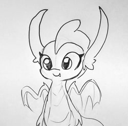 Size: 993x977 | Tagged: safe, artist:tjpones, smolder, dragon, black and white, dragoness, female, grayscale, monochrome, simple background, solo, spread wings, traditional art, wings