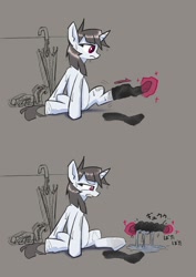 Size: 1414x2000 | Tagged: safe, artist:satv12, oc, pony, unicorn, female, mare, sock, umbrella, wet, wringing