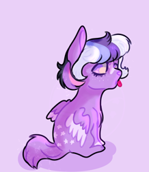 Size: 730x839 | Tagged: safe, artist:grateful-dead-raised, oc, oc only, oc:satin nebula, hybrid, pony, draconequus hybrid, female, interspecies offspring, next generation, offspring, parent:discord, parent:twilight sparkle, parents:discolight, purple background, simple background, solo, tongue out