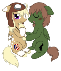 Size: 342x394 | Tagged: artist needed, source needed, safe, oc, pegasus, pony, blushing, bomber hat, cute, eyes closed, female, hoof on belly, jewelry, looking at you, male, necklace, pregnant