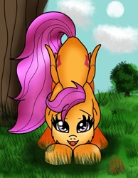 Size: 678x873 | Tagged: safe, artist:lullabyjak, scootaloo, pegasus, pony, both cutie marks, cute, cutealoo, solo, tail wag