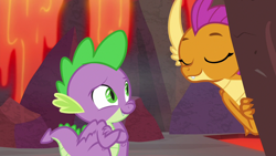 Size: 1280x720 | Tagged: safe, screencap, smolder, spike, dragon, sweet and smoky, dragoness, duo, female, male, winged spike