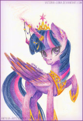 Size: 1584x2318 | Tagged: safe, artist:victoria-luna, twilight sparkle, twilight sparkle (alicorn), alicorn, pony, jewelry, looking at you, new crown, raised hoof, regalia, solo, traditional art