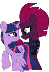 Size: 5992x8777 | Tagged: safe, alternate version, artist:ejlightning007arts, edit, tempest shadow, twilight sparkle, twilight sparkle (alicorn), alicorn, pony, unicorn, armor, broken horn, cute, female, horn, lesbian, shipping, tempestbetes, tempestlight, twiabetes