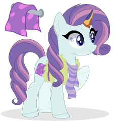 Size: 369x409 | Tagged: safe, artist:raflesplatt, oc, oc only, oc:cotton fluff, pony, unicorn, base used, clothes, female, magical lesbian spawn, mare, offspring, parent:kerfuffle, parent:rarity, parents:rarifuffle, scarf, simple background, solo, transparent background