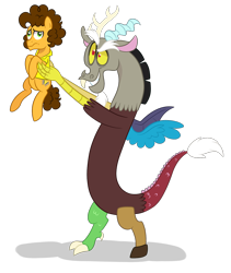 Size: 1024x1215 | Tagged: safe, artist:ashidaii, cheese sandwich, discord, pony, duo, holding a pony, pride rock, simple background, transparent background