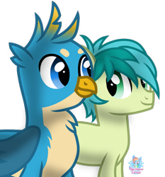 Size: 1007x1080 | Tagged: safe, artist:rainbow eevee, gallus, sandbar, earth pony, griffon, pony, looking at each other, male, simple background, transparent background