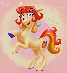 Size: 1380x1500 | Tagged: safe, artist:littmosa, oc, oc:littmosa, earth pony, pony, apple, derp, female, food, horseshoes, open mouth, rearing, smiling, solo, three quarter view