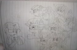 Size: 4526x2992 | Tagged: safe, artist:徐詩珮, applejack, fizzlepop berrytwist, fluttershy, glitter drops, pinkie pie, rainbow dash, rarity, spring rain, tempest shadow, twilight sparkle, twilight sparkle (alicorn), alicorn, earth pony, pegasus, pony, unicorn, my little pony: the movie, broken horn, female, horn, lesbian, lineart, mane six, mare, shipping, spring rain gets all the mares, springdash, springdrops, springity, springjack, springlight, springpie, springshadow, springshy, traditional art