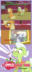 Size: 1919x4225 | Tagged: safe, artist:estories, derpibooru import, applejack, granny smith, oc, oc:silverlay, earth pony, pony, unicorn, comic:a(pple)ffection, applejack's hat, comic, cowboy hat, dialogue, engrish, hat, sad