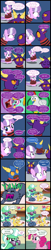 Size: 2000x9847 | Tagged: safe, artist:magerblutooth, derpibooru import, carrot cake, cup cake, diamond tiara, pinkie pie, oc, oc:aunt spoiled, oc:dazzle, oc:handy dandy, oc:il, oc:peal, bird, cat, chicken, earth pony, pony, comic:diamond and dazzle, cherry, comic, food, heart's reproach, imp, sugarcube corner, sundae, sunglasses