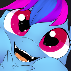 Size: 1000x1000 | Tagged: safe, artist:donutnerd, oc, oc only, oc:krystal gypsy, pony, chest fluff, cute, fangs, female, heart eyes, hooves, mare, solo, teeth, up close, wingding eyes