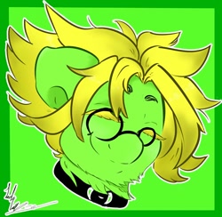 Size: 904x884 | Tagged: safe, artist:asscadoodle, oc, oc only, oc:honeymelon blitz, pony, bust, collar, commission, cute, eyes closed, glasses, portrait, solo