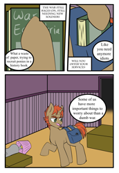 Size: 2027x2938 | Tagged: safe, artist:jolliapplegirl, oc, oc:copper wheel, pony, unicorn, comic:dusk rebellion, alternate timeline, alternate universe, book, comic, crystal war timeline, dark star au, dialogue, solo