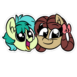 Size: 1500x1500 | Tagged: safe, artist:amethystcutey, sandbar, yona, earth pony, pony, yak, she's all yak, bust, cute, female, head only, male, open mouth, outline, ponified, pony yona, portrait, sandabetes, shipping, simple background, species swap, sticker, straight, teenager, transparent background, yonabar, yonadorable